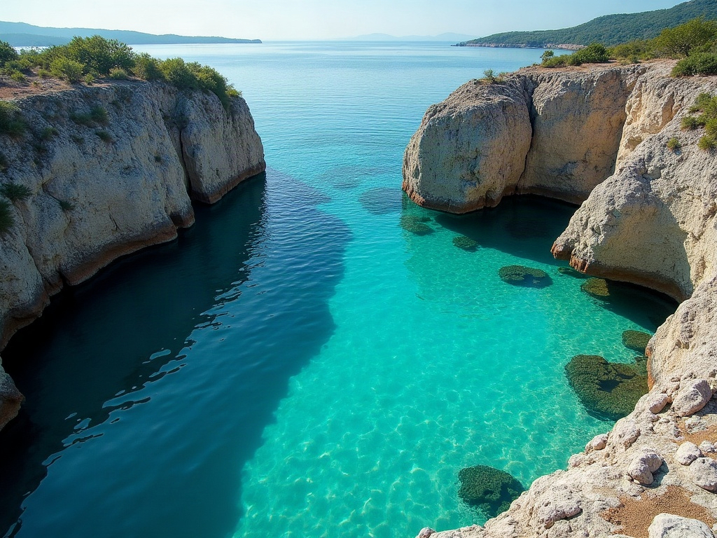 Turquoise saltwater lagoon enclosed by coral rock in Southwest Sumba